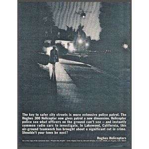 1967 Hughes Helicopters Vintage Print Ad Police Patrol Neighborhood Wall Art